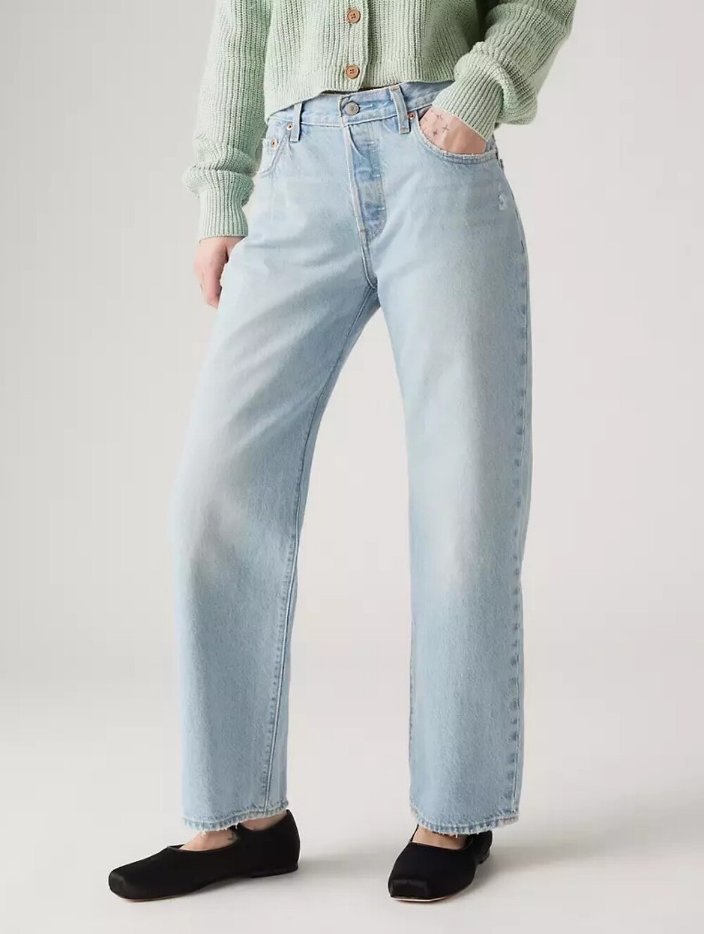 Levi's 501 '90s Ankle Straight Leg Jeans Light Blue Wash Distressed W 24 L 27